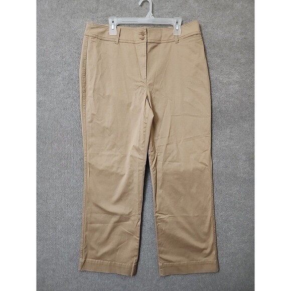 Talbots Wide Leg Chino Pants Womens 14W Brown Cotton Stretch - Picture 1 of 9